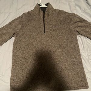 Eddie Bauer Brown Zip Up Shirt with Stand-Up Collar